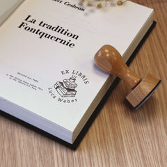 Tampon Ex-libris tas de livres café