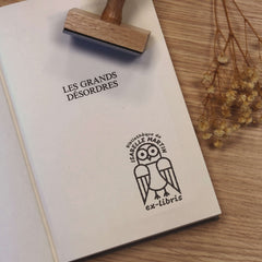 Tampon Ex-libris hibou géométrique